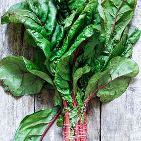 Hot pink Swiss chard seeds from SeedsNow, showing vibrant seed packets ready for planting in a garden.